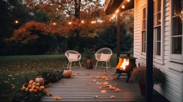 Comfortable autumn cozy outdoor. Illustration AI Generative photo