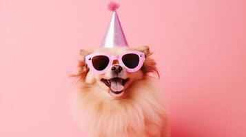 Cute funny dog on pink background. Illustration photo