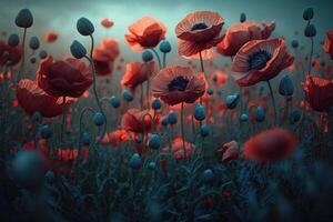 Poppy flower meadow. Illustration photo