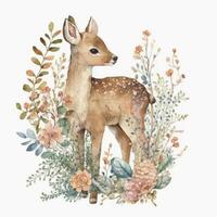 Cute baby deer watercolor. Illustration photo