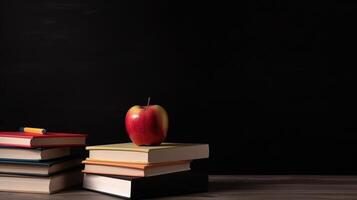 Back to school background with books and apple. Illustration photo