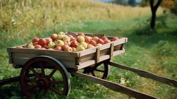 A handcart full af apples in garden. Illustration photo