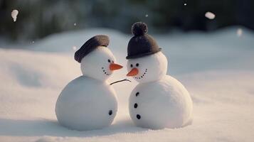 Cute snowman couple. Illustration photo