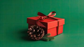 Gift box with ribbon and pinecone. Illustration photo