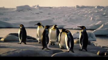 africano pingüinos en un playa. ilustración ai generativo foto