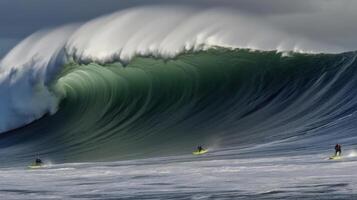 Surfers and big waves. Illustration AI Generative photo