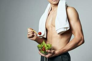 deporte hombre sano comida rutina de ejercicio recortado ver aislado antecedentes foto