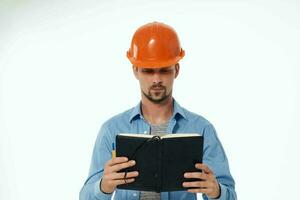 man engineer blueprints builder Working profession photo