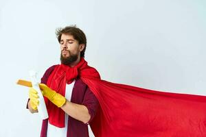 cleaner wearing a red coat detergent service housework cropped view Professional photo