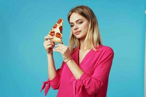 pretty woman in pink shirt fast food snack lifestyle photo