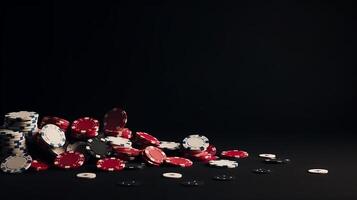 Closeup of poker chips on green felt card table Illustration AI Generative photo