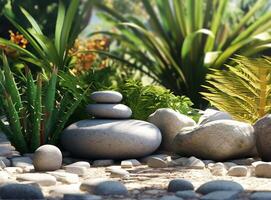 Stones and plants natural background. Illustration photo