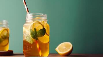 Iced lemon tea. Illustration photo