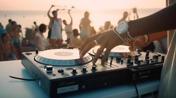 DJ verano playa fiesta. ilustración ai generativo foto