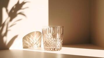 bohemio cristal vaso con espumoso luz de sol sombra ilustración ai generativo foto