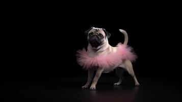 Pug Dod in a light pink ballet skirt is dancing like a ballerina, Illustration photo