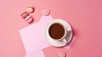 Coffee cup with empty card. Illustration photo