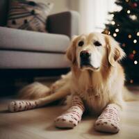 Cozy dog with socks. Illustration photo