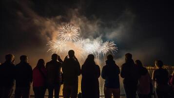 Group of people watching firework. Illustration photo