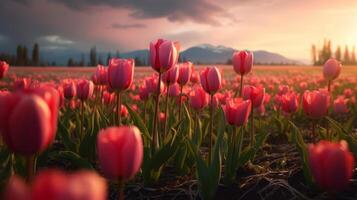 Tulips flower field. Illustration photo