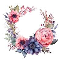 Watercolor floral frame. Illustration photo