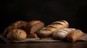 Set of fresh breads. Illustration AI Generative photo
