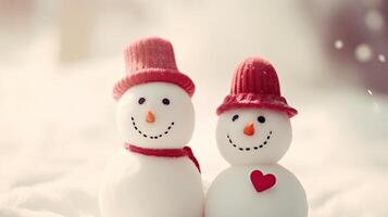 Cute snowman couple. Illustration photo