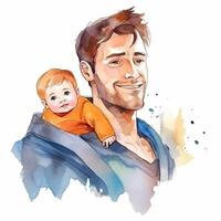 Father's day. Father with child watercolor. Illustration photo