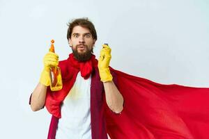 Cleaner in red cloak professional housework service photo