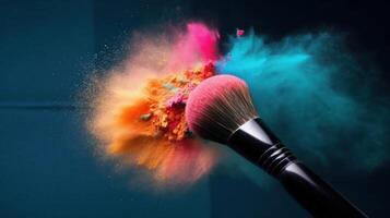Makeup brush background. Illustration AI Generative photo