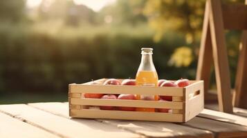 Apple juice in garden. Illustration photo