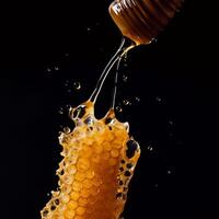 Honey on black background. Illustration AI Generative photo
