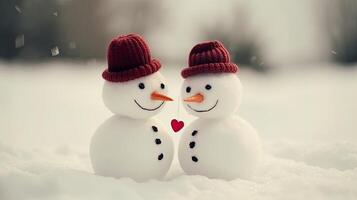 Cute snowman couple. Illustration photo