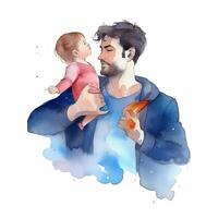 del padre día. padre con niño acuarela. ilustración ai generativo foto