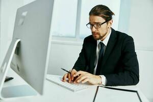 man in a suit in a suit office work phone executive photo