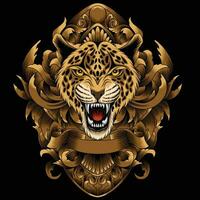 Leopard head vector illustration with ornament background