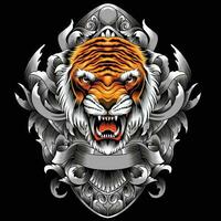 Tiger head vector illustration with ornament background