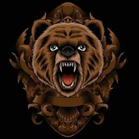 Bear head vector illustration with ornament background