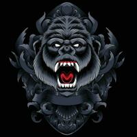 Gorilla head vector illustration with ornament background