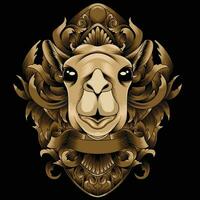 Camel head vector illustration with ornament background