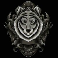 Wolf head vector illustration with ornament background