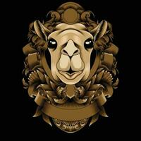 Camel head vector illustration with ornament background