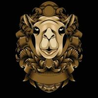 Camel head vector illustration with ornament background