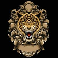 Leopard head vector illustration with ornament background