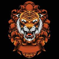 Tiger head vector illustration with ornament background