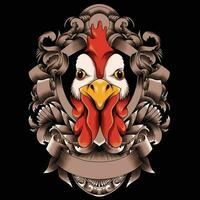 Rooster head vector illustration with ornament background