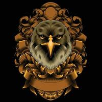 Cat hawk illustration with ornament background vector