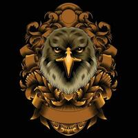 Cat hawk illustration with ornament background vector