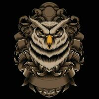 Owl head vector illustration with ornament background