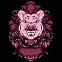 Pig head vector illustration with ornament background